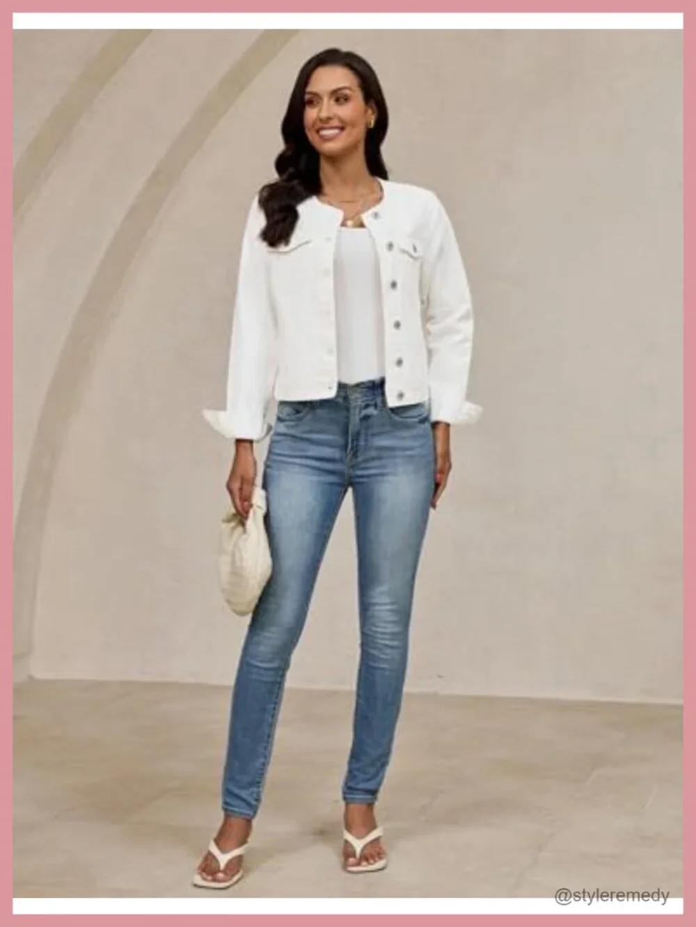 Collarless Denim Jacket Women Casual Western Long Sleeve Button Down